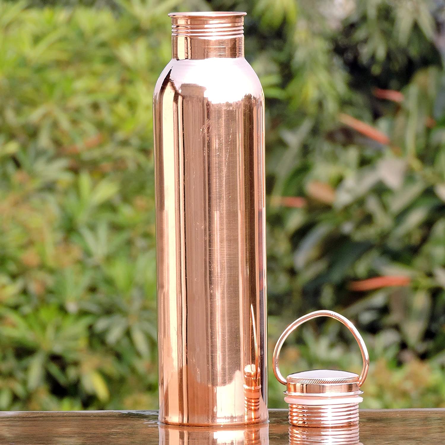 Pure Copper Water Bottle with Carrying Handle by HealthGoodsIn | Seamless Leakproof Ayurvedic Water Bottle 1000 ML