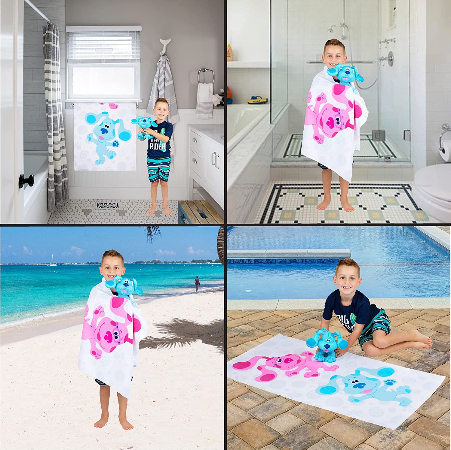 Franco Kids Bath and Beach Super Soft Mesh Scrubby and Microfiber Towel Set, 50 in x 25 in, Blues Clues