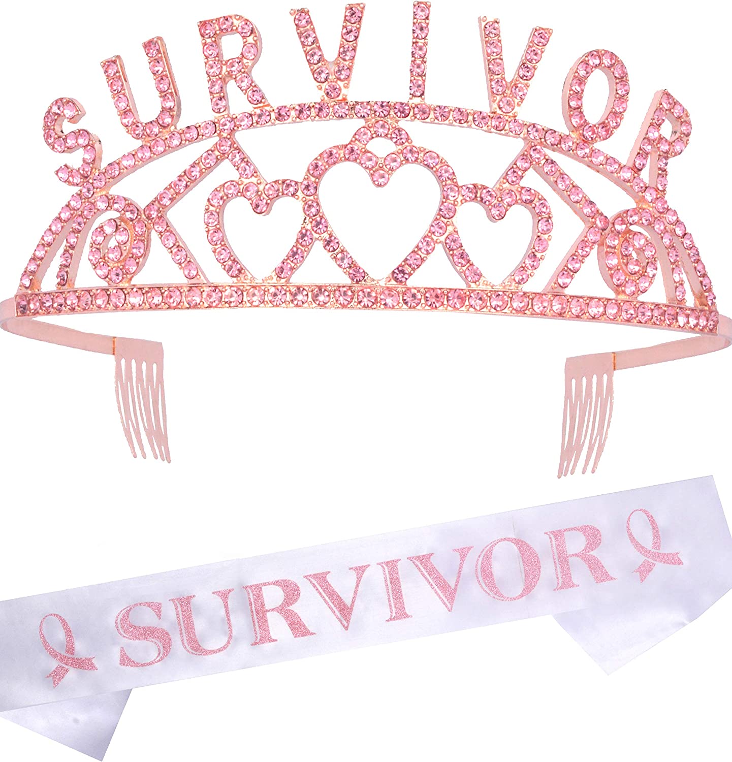 Breast Cancer Survivor Satin Sash, Survivor Tiara for celebrating Breast Cancer Surviving?Cancer Awareness Jewelry for Women, Pink Ribbon Breast Cancer Sash, Breast Cancer Fighter Party Item, Breast C