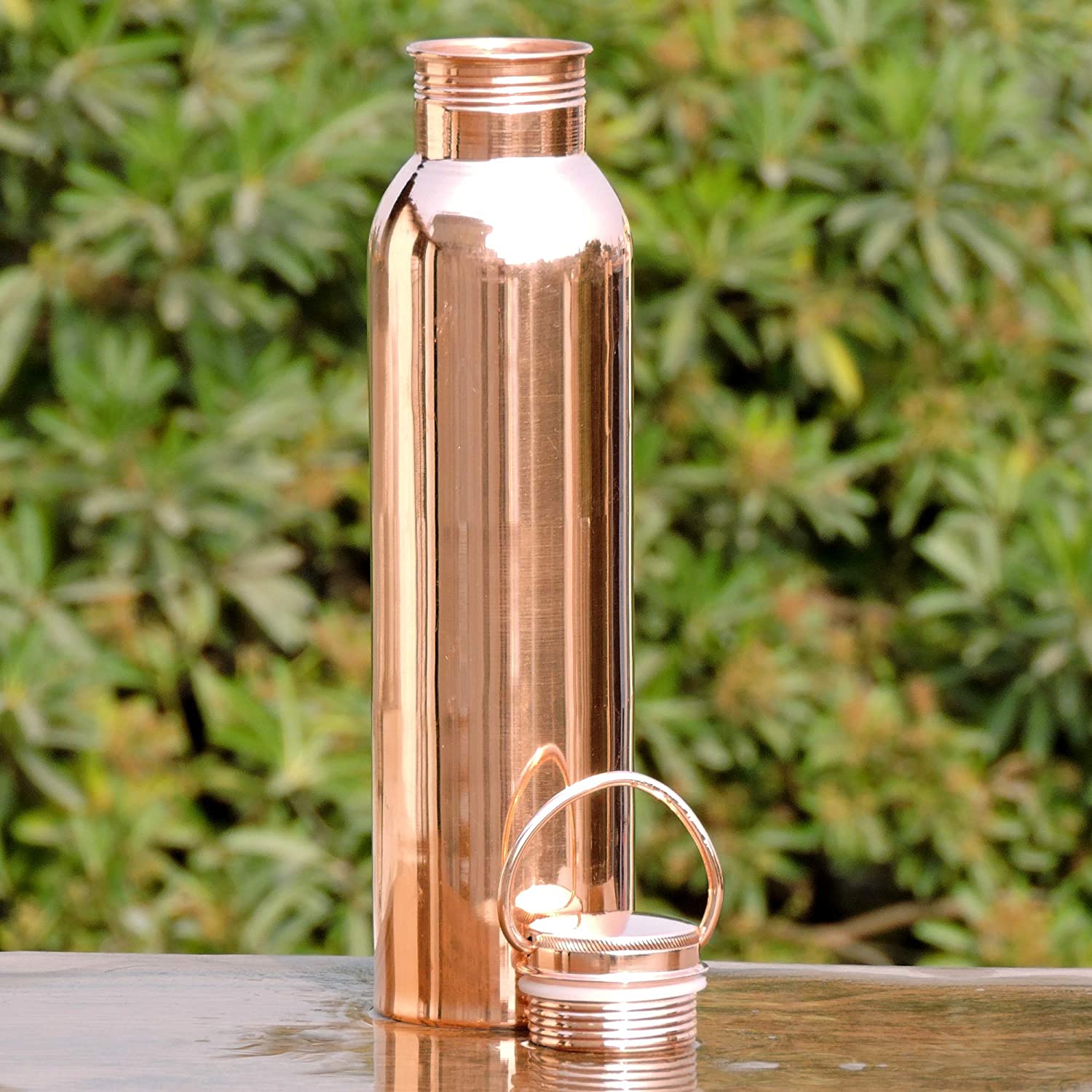 Pure Copper Water Bottle with Carrying Handle by HealthGoodsIn | Seamless Leakproof Ayurvedic Water Bottle 1000 ML