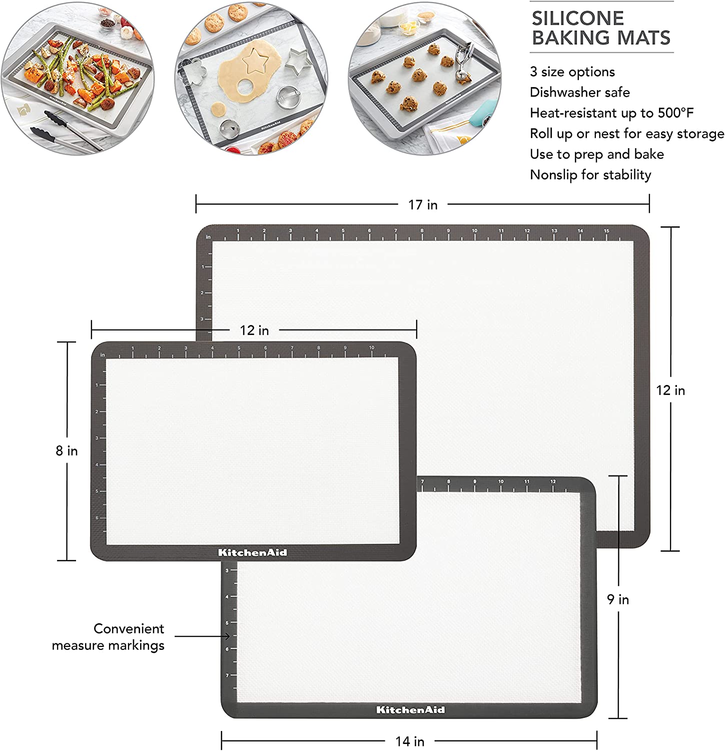 KitchenAid Silicone Baking Mat, 8x12-Inch, Gray