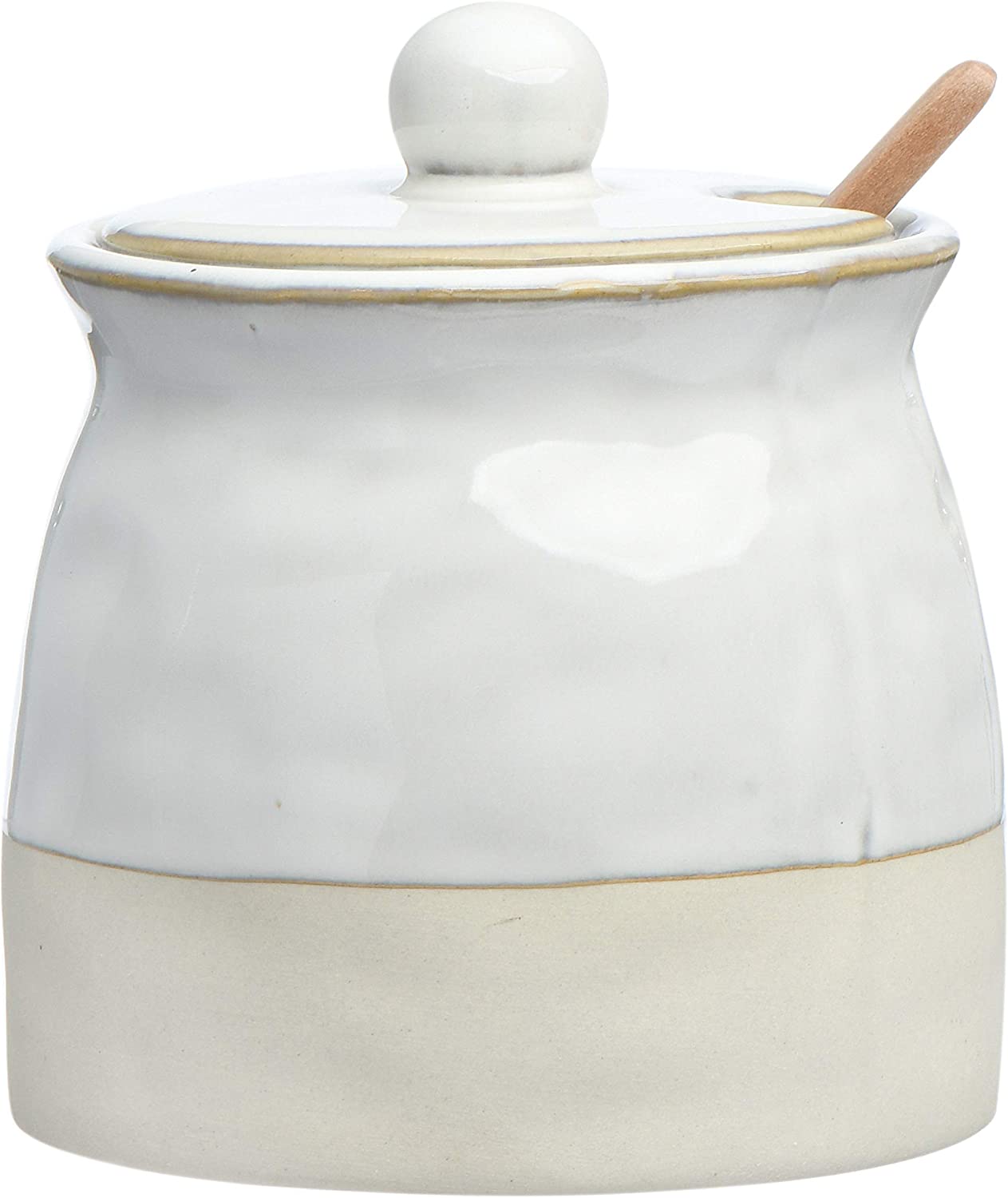 Creative Co-Op White Stoneware Sugar Lid Pot