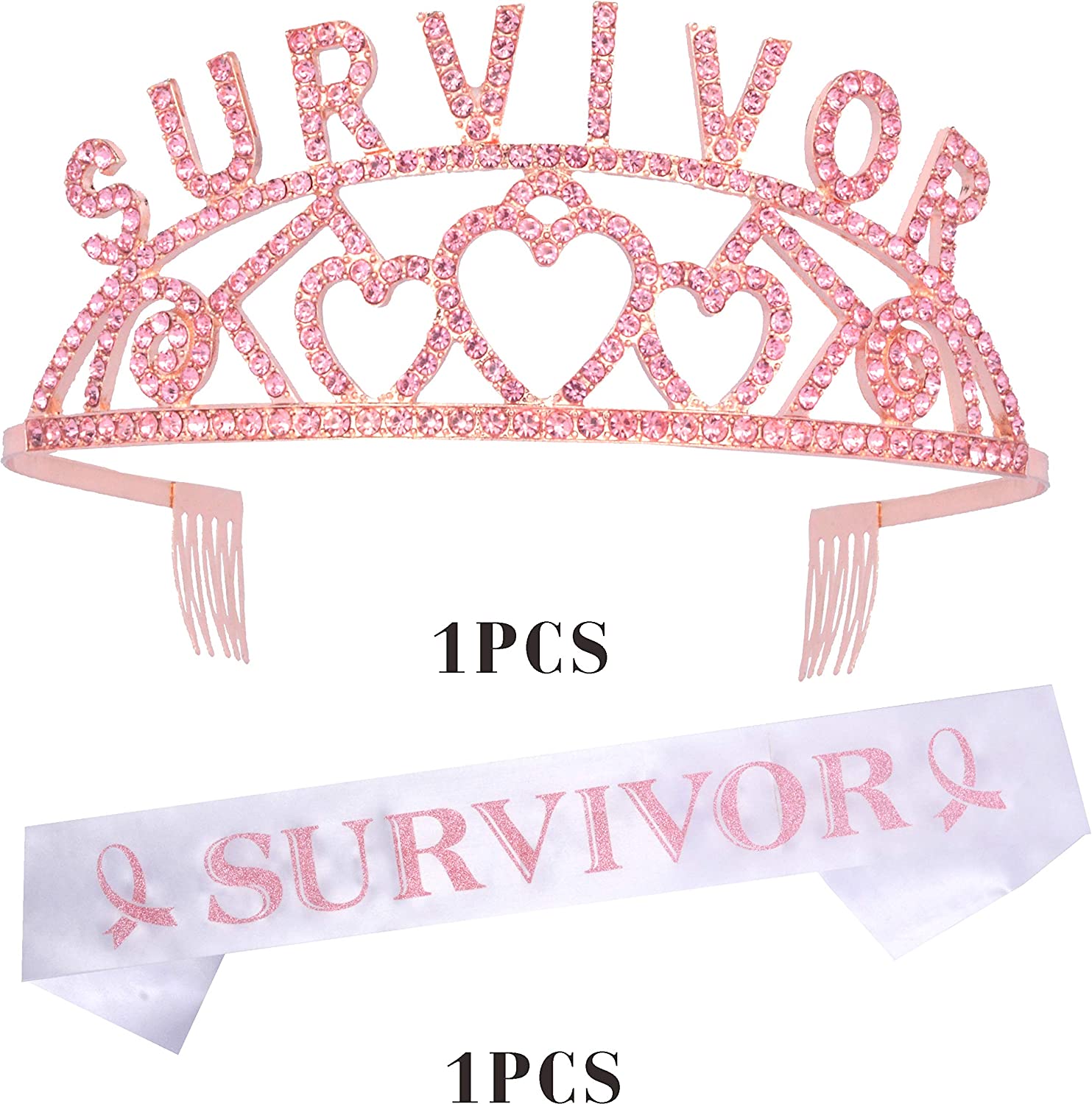 Breast Cancer Survivor Satin Sash, Survivor Tiara for celebrating Breast Cancer Surviving?Cancer Awareness Jewelry for Women, Pink Ribbon Breast Cancer Sash, Breast Cancer Fighter Party Item, Breast C