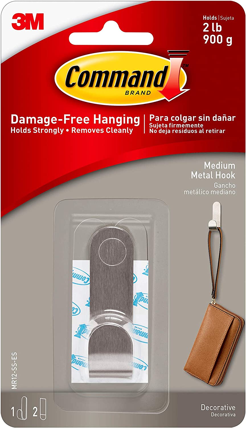 Command Medium Modern Metal Hook, 1-Hook, 2-Strips, Decorate Damage-Free