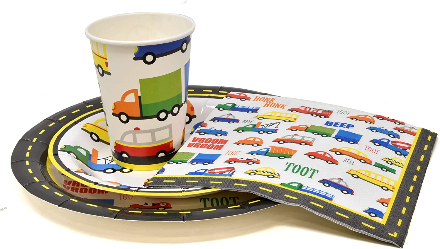 Traffic Jam Cars Trucks Transportation Party Supplies Tableware Set 24 9