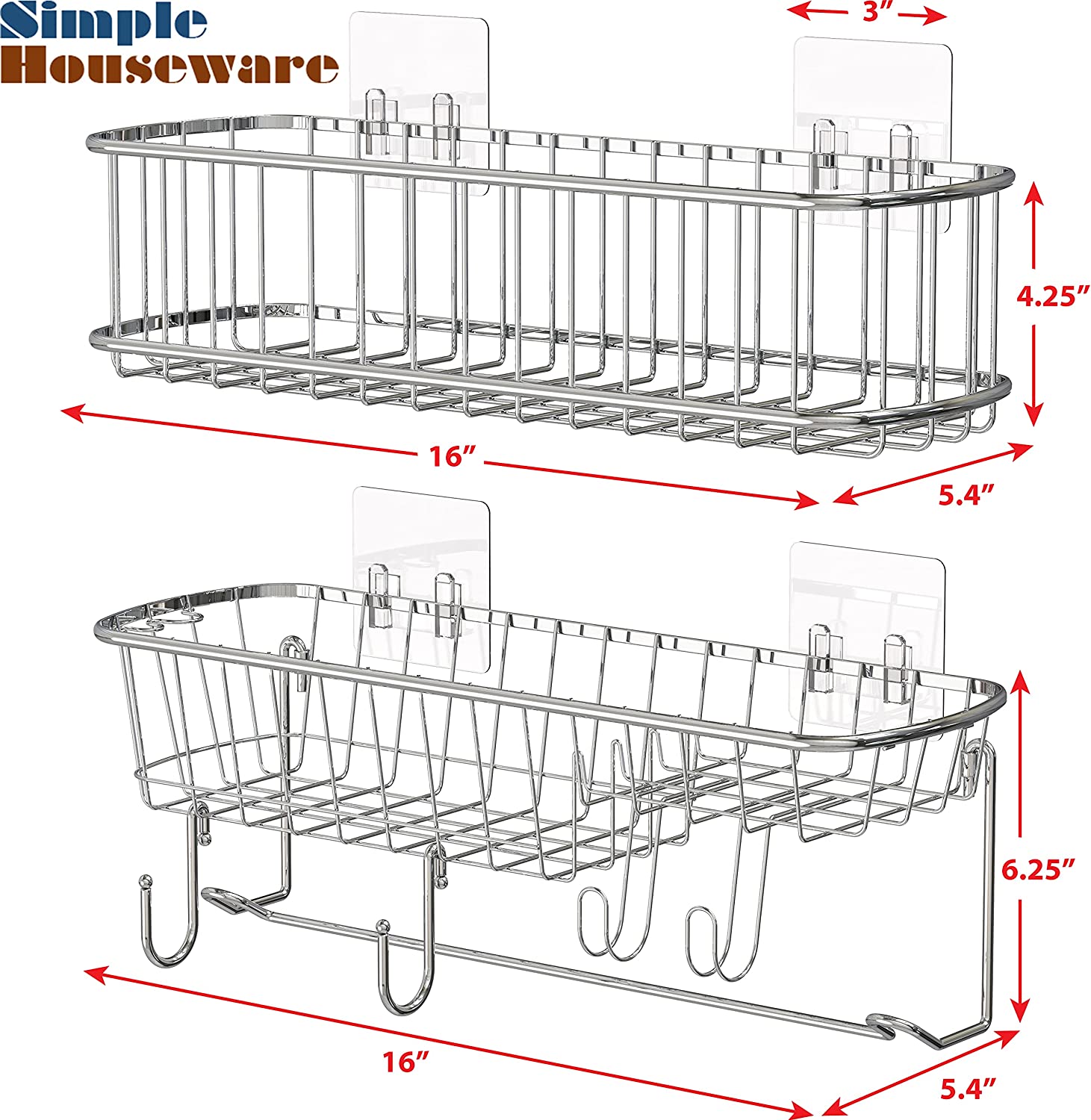 Simple Houseware Bathroom Adhesive Wall Mount Large 2-Tier Shower Caddy, Chrome