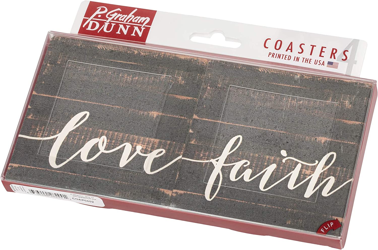 Love Faith Grace Hope Distressed Wood Look 4 x 4 Absorbent Ceramic Coasters Set of 4