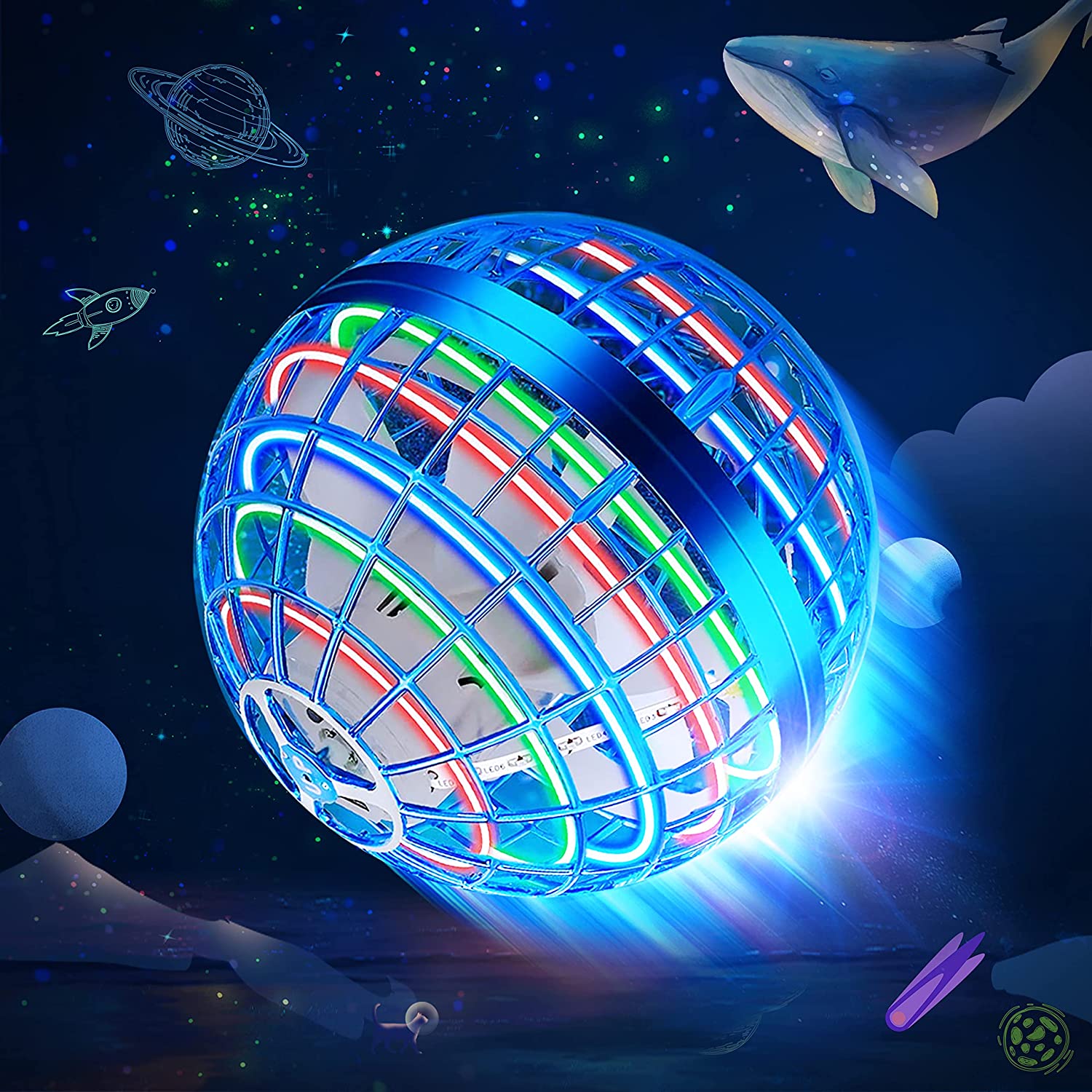 Nacai Flying Ball Toys, Floating Orb Ball Flying Toy, Magic Cosmic Orbs Led Lights Hover Ball Infinity Flying Orb Boomerang Drone Ball for Kids - Blue