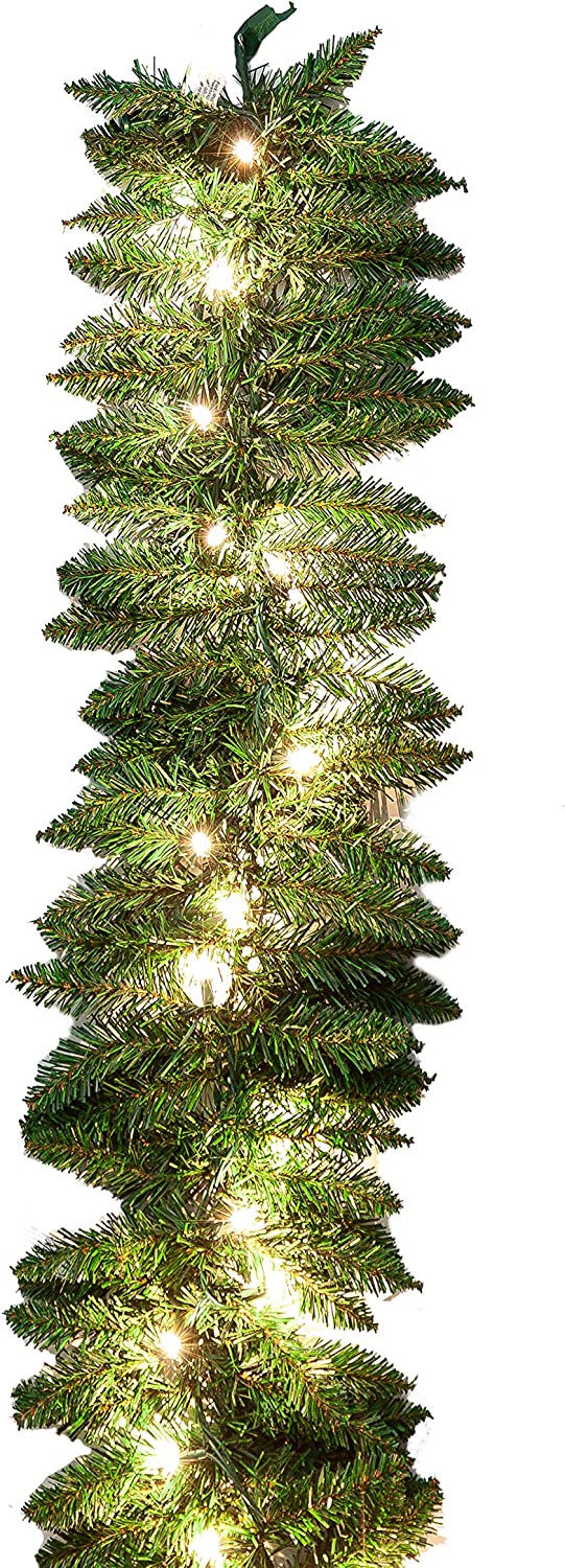 9Ft Artificial Christmas Garland Prelit with 50 Count Light, Plug in Lighted for Home & Office Christmas Decorations