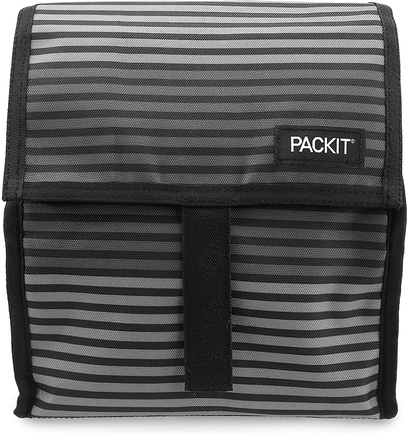 PackIt Freezable Lunch Bag with Zip Closure, Gray Stripe