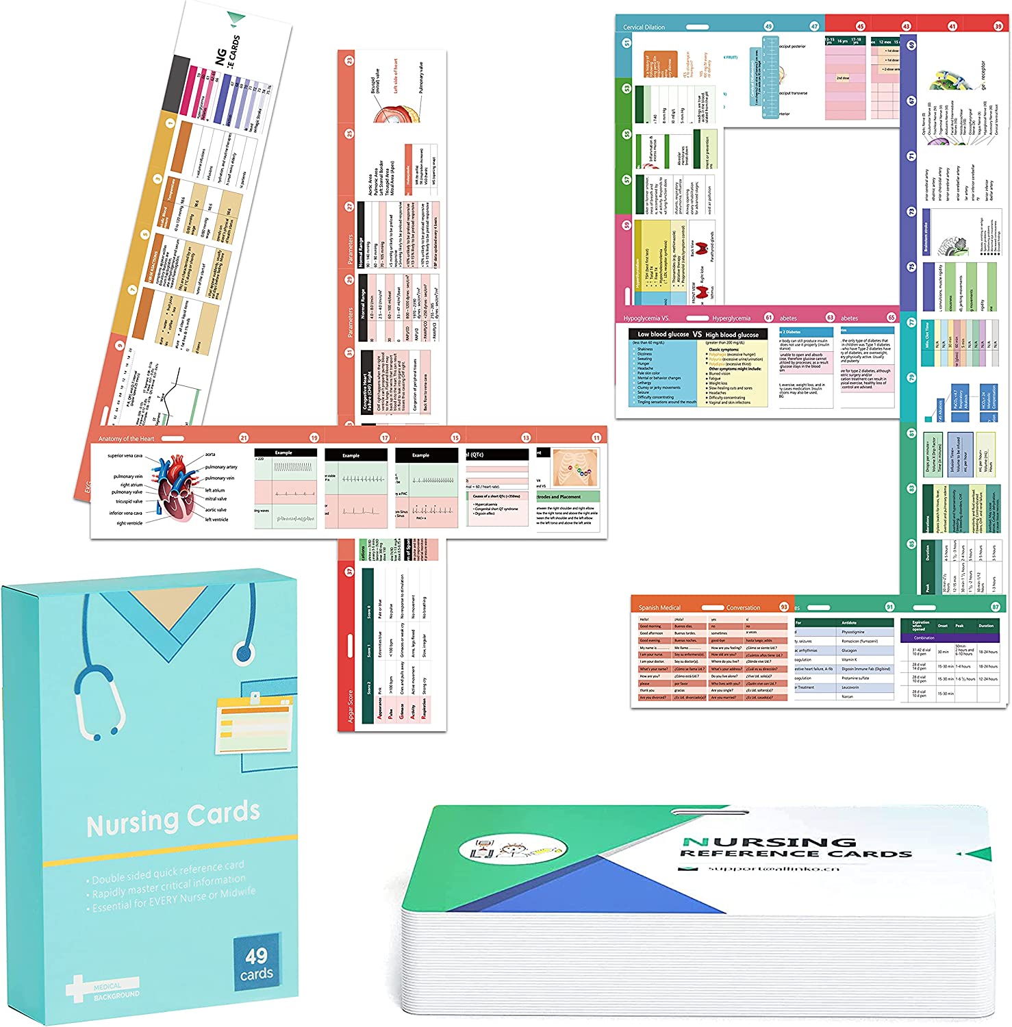 49 Horizontal Nursing Badge Reference Cards, Nursing School Essentials Set, Bonus Cheat Sheets - Lab Values, EKG, Vitals, Etc for Nurse, LPN, Or Students