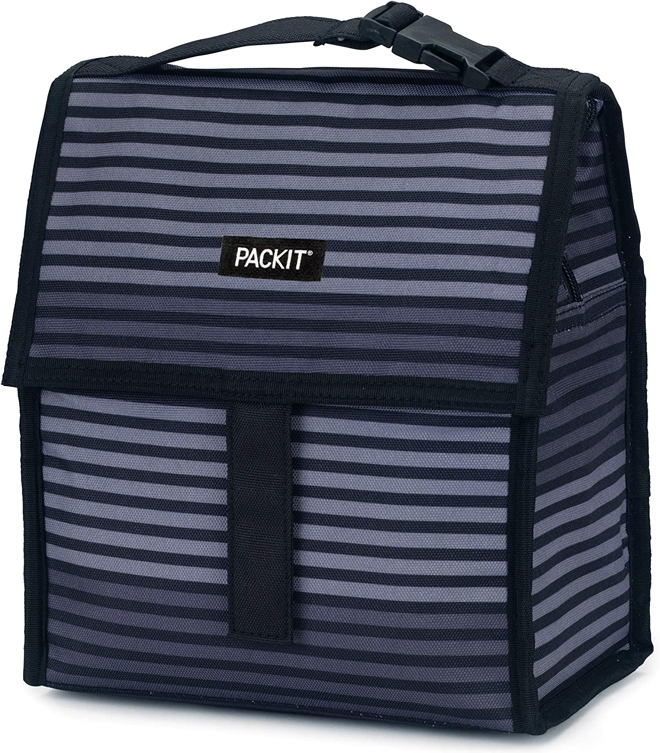 PackIt Freezable Lunch Bag with Zip Closure, Gray Stripe