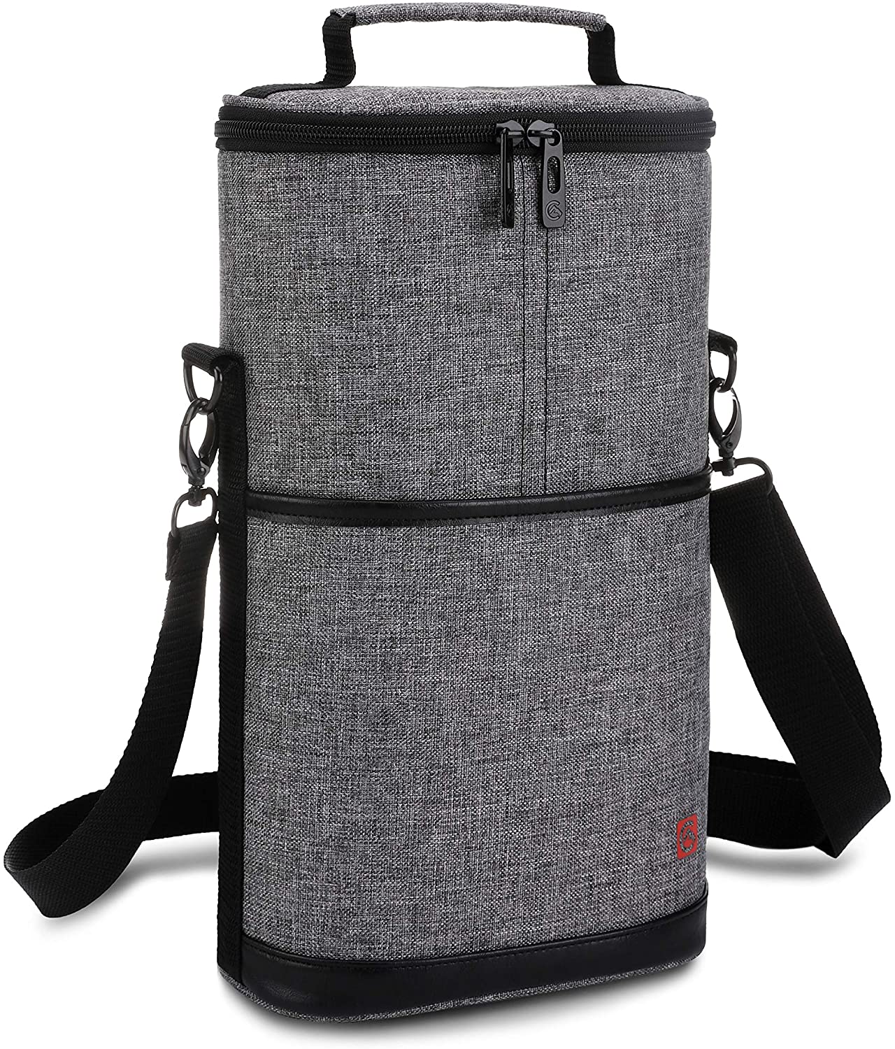 ALLCAMP 2 Bottle Wine Tote Carrier - Insulated Portable Padded Canvas Wine Bag for Travel, BYOB Restaurant, Wine Tasting, Party, Great Christmas Day Gift for Wine Lover?Gray