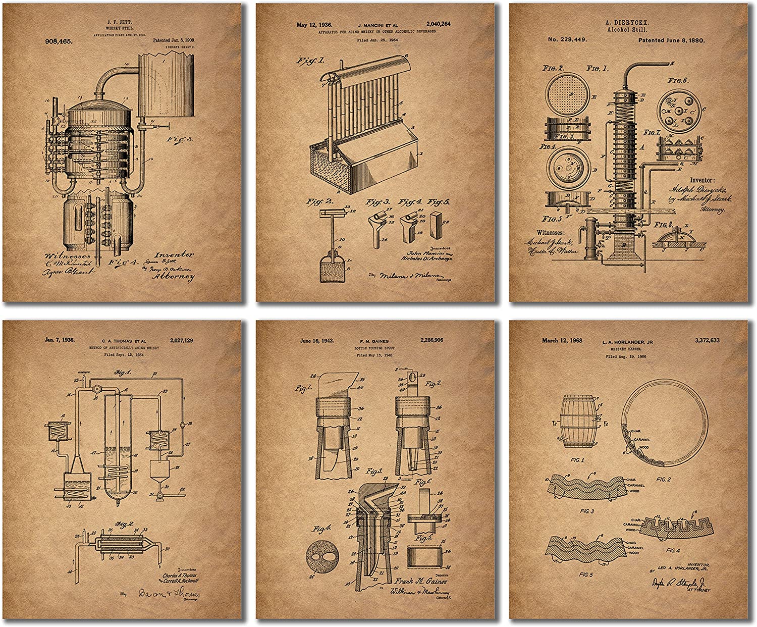 Whiskey Patent Wall Art Prints - Set of 6 Vintage Whisky Photos