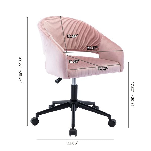 Ella Rolling Home Office Computer Desk Chair Pink Velvet Cover Steel Stand with Wheels | Lemroe