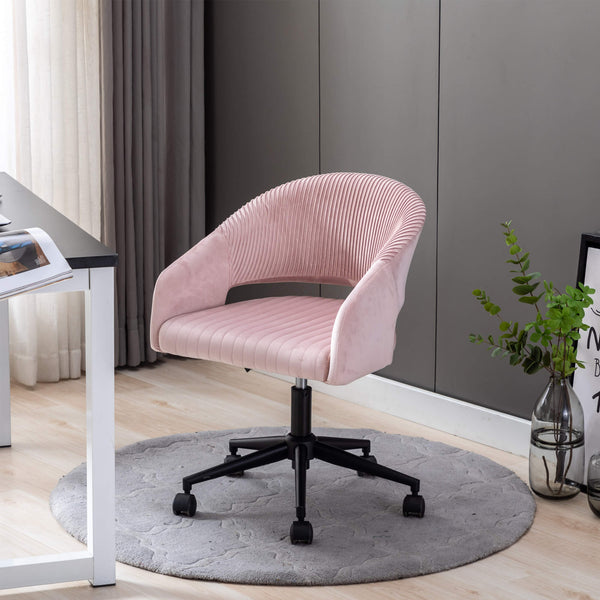 Ella Rolling Home Office Computer Desk Chair Pink Velvet Cover Steel Stand with Wheels | Lemroe