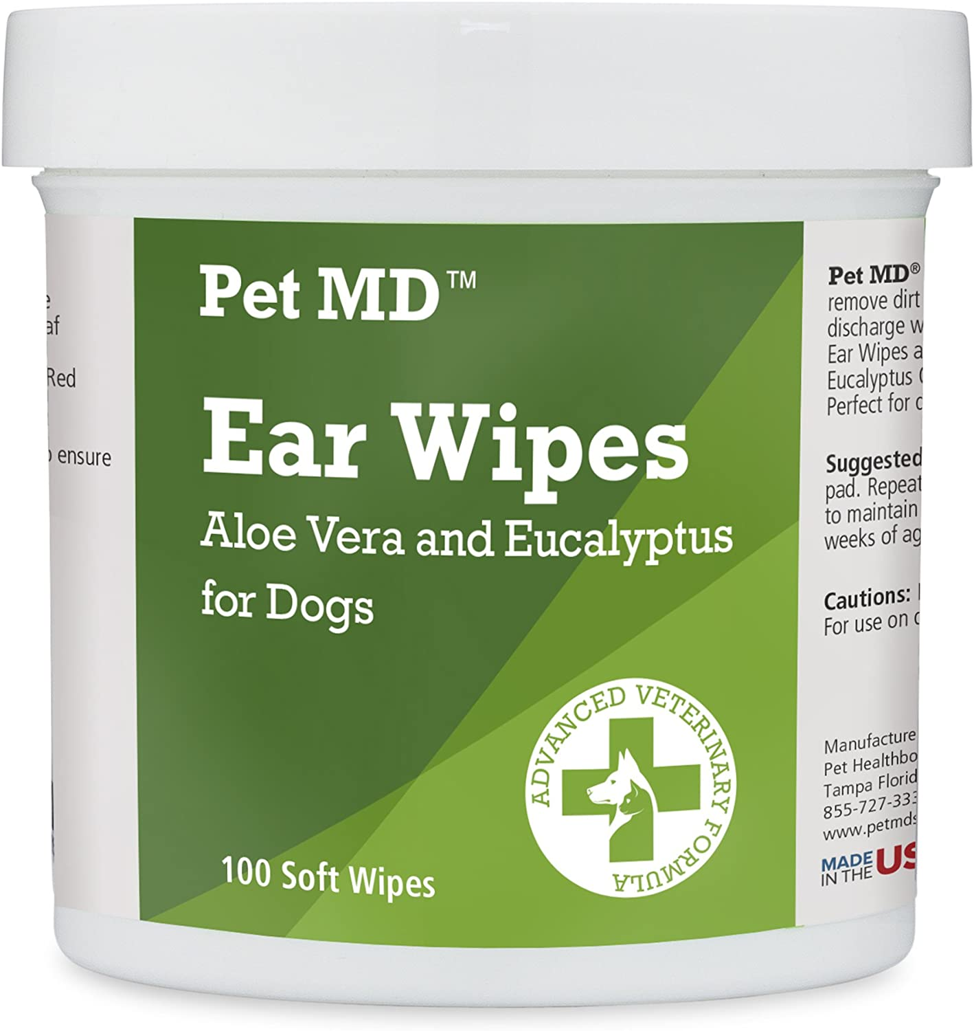 Pet MD - Dog Ear Cleaner Wipes - Otic Cleanser for Dogs to Stop Ear Itching, and Infections with Aloe and Eucalyptus - 100 Count