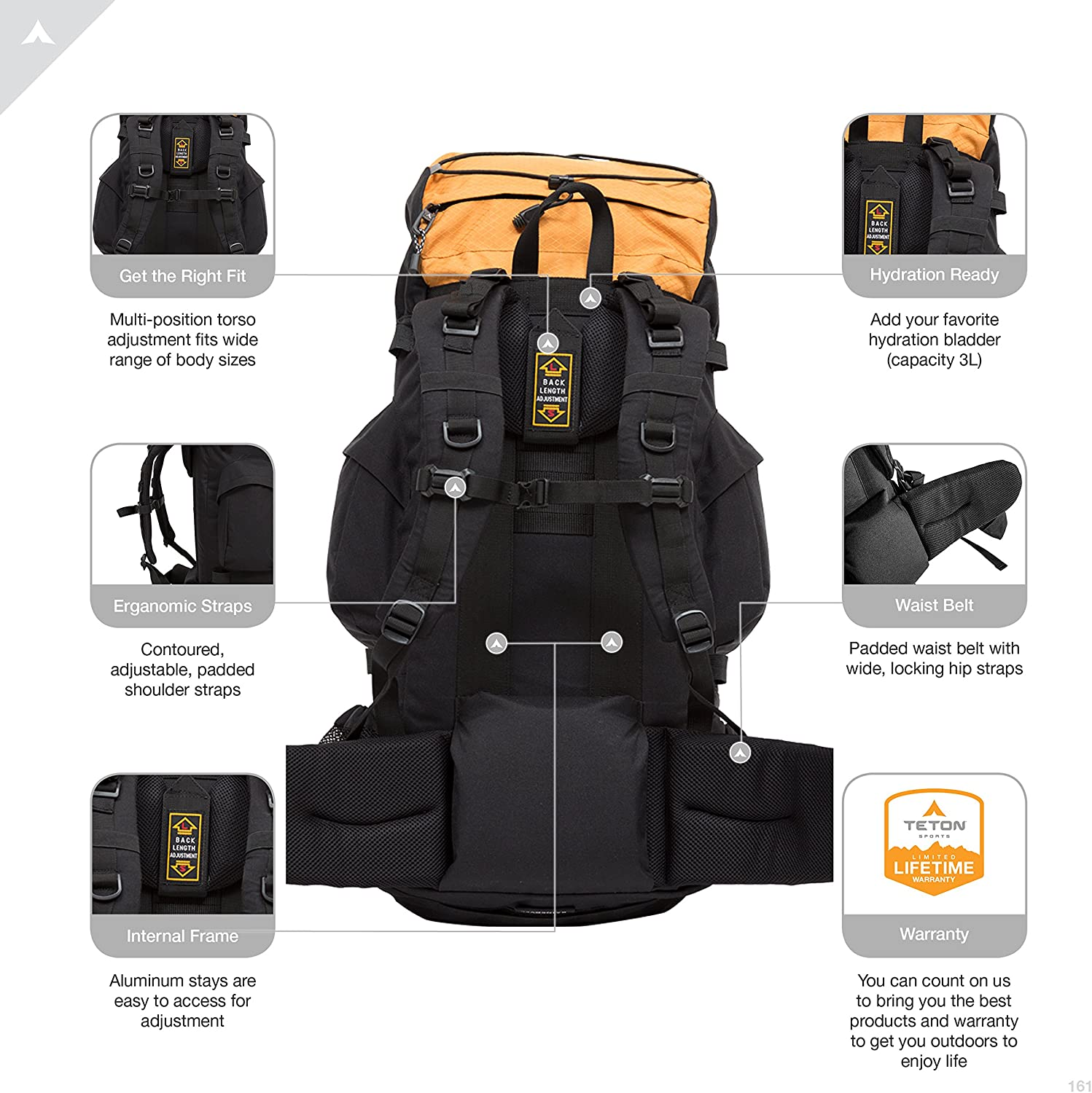 TETON Sports Scout 3400 Internal Frame Backpack; High-Performance Backpack for Backpacking, Hiking, Camping; Mecca Orange