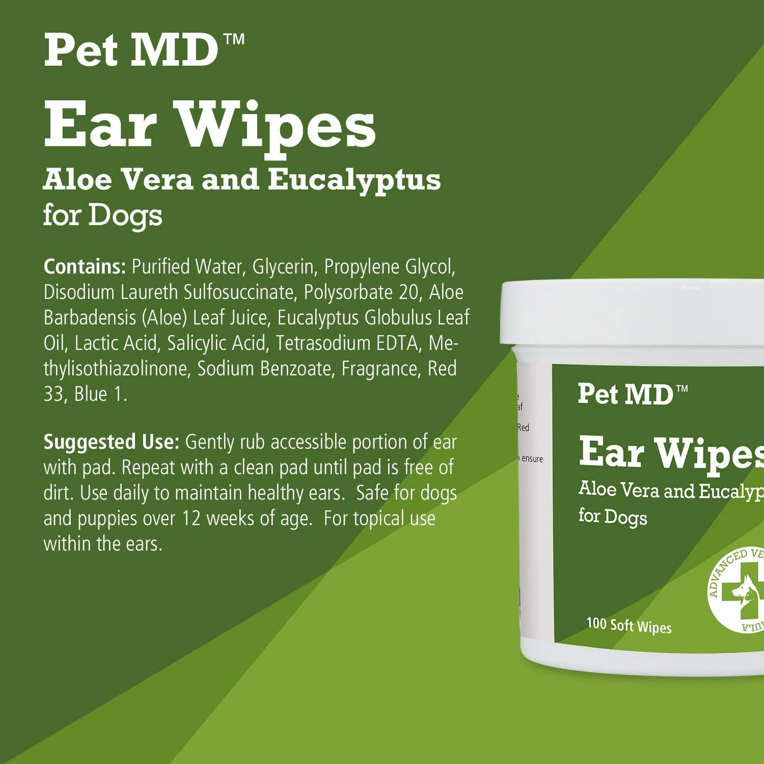 Pet MD - Dog Ear Cleaner Wipes - Otic Cleanser for Dogs to Stop Ear Itching, and Infections with Aloe and Eucalyptus - 100 Count