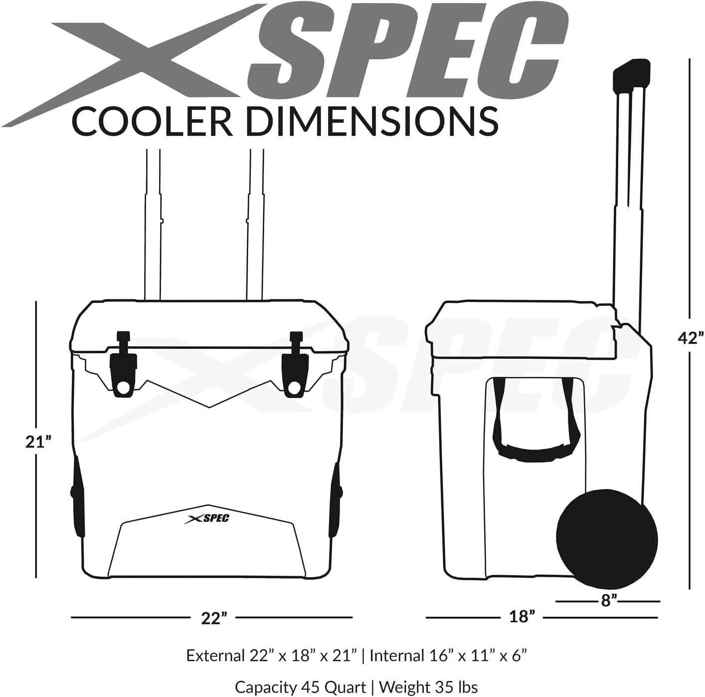 Xspec 45 Quart Towable Roto Molded Ice Chest Outdoor Camping Cooler with Wheels | Pro Tough Durable Outdoor Camping Fishing Ice Chest, Sand