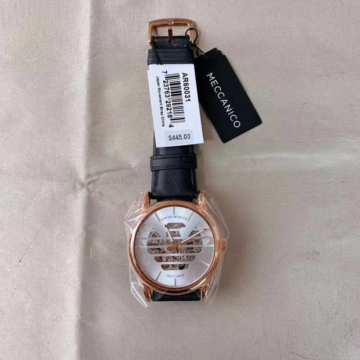 Emporio Armani AR60031 Three-Hand Black Leather Watch