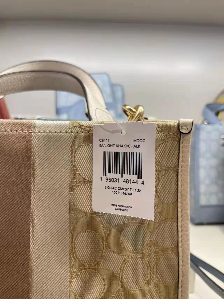 Coach C8417 Dempsey Tote 22 In Signature Jacquard In Gold/Light Khaki Chalk