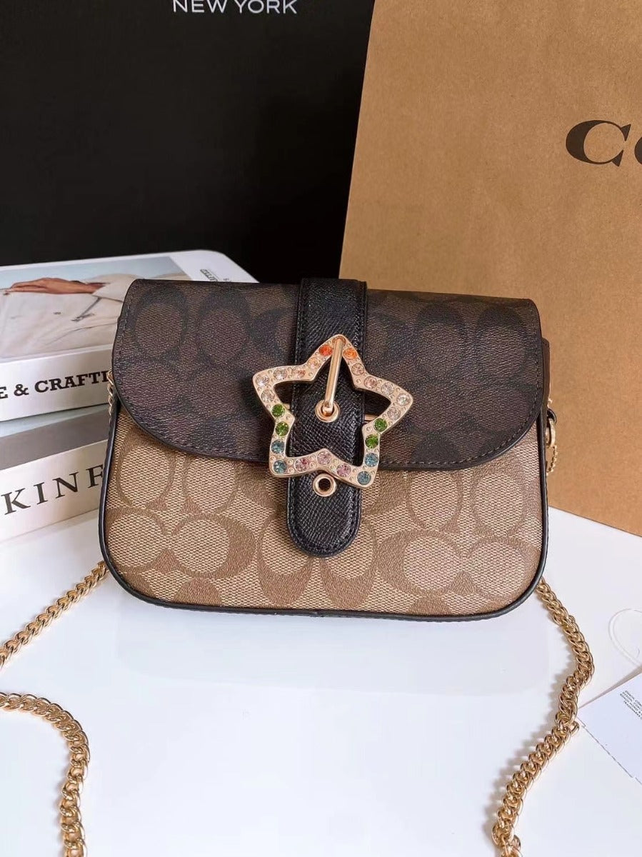 Coach C7013 Gemma Crossbody With Star Buckle In Gold/Khaki Brown Multi