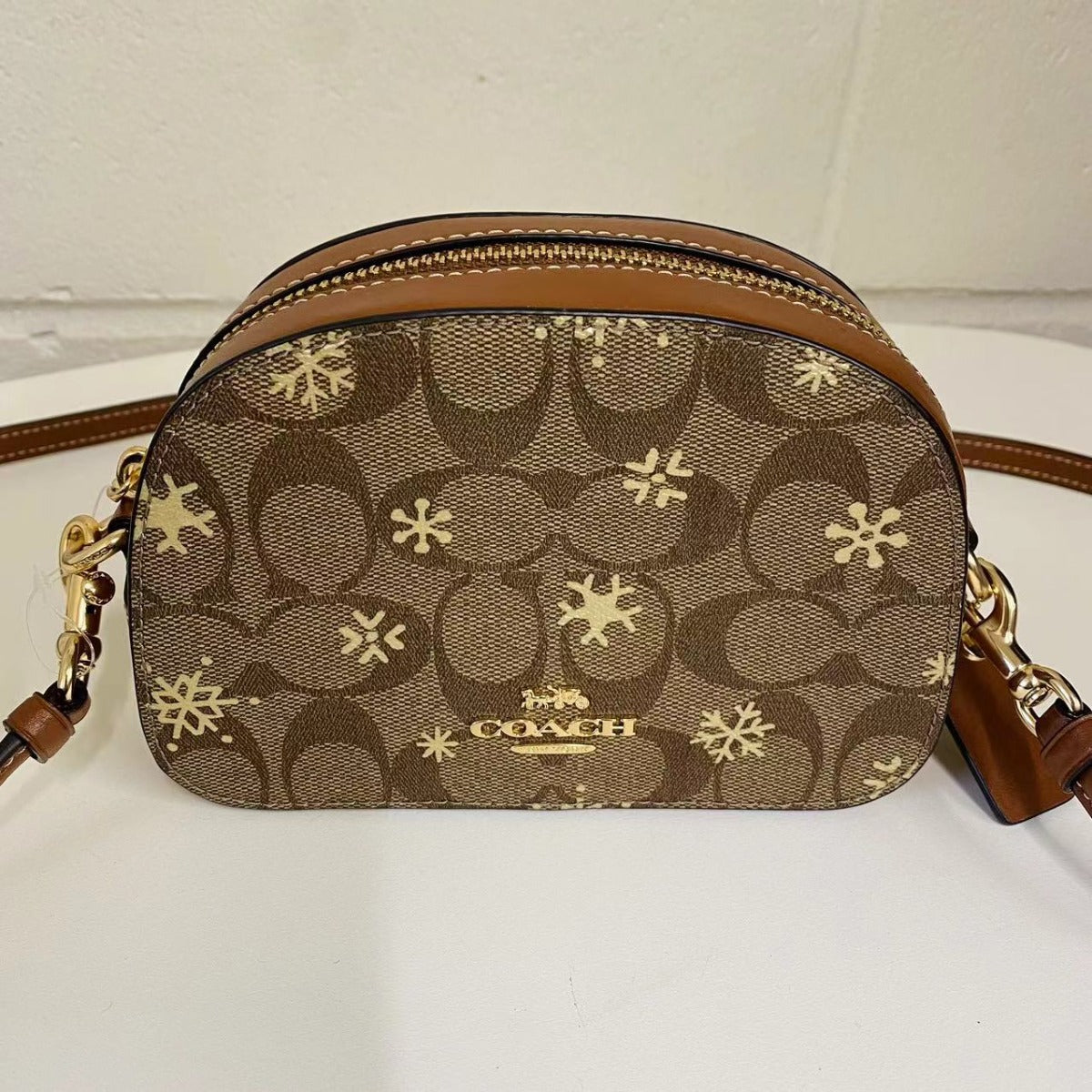 Coach CE699 Mini Serena Crossbody With Snowflake Print In Im/Khaki/Gold Multi