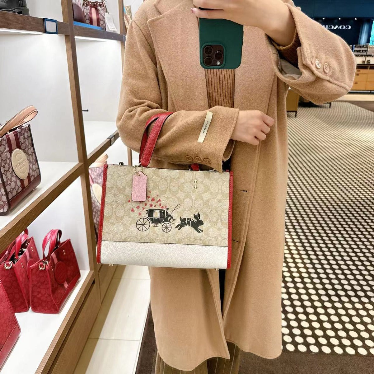 Coach CE645 Lunar New Year Dempsey Carryall With Rabbit And Carriage Gold/Light Khaki Multi