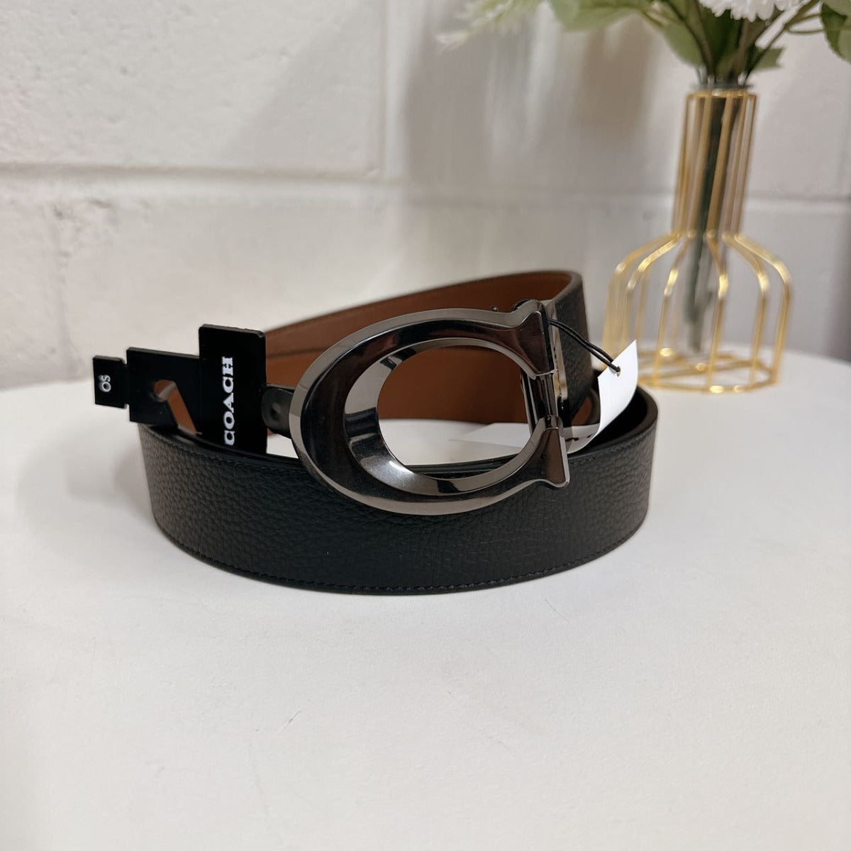 Coach 91305 Signature Buckle Cut To Size Reversible Belt, 38 Mm IN Dark brown iron ash head