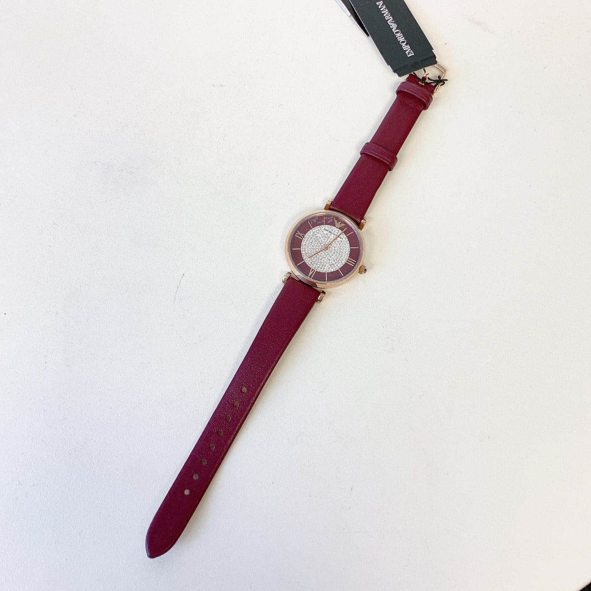 Emporio Armani  AR11487 Two-Hand Burgundy Leather Watch
