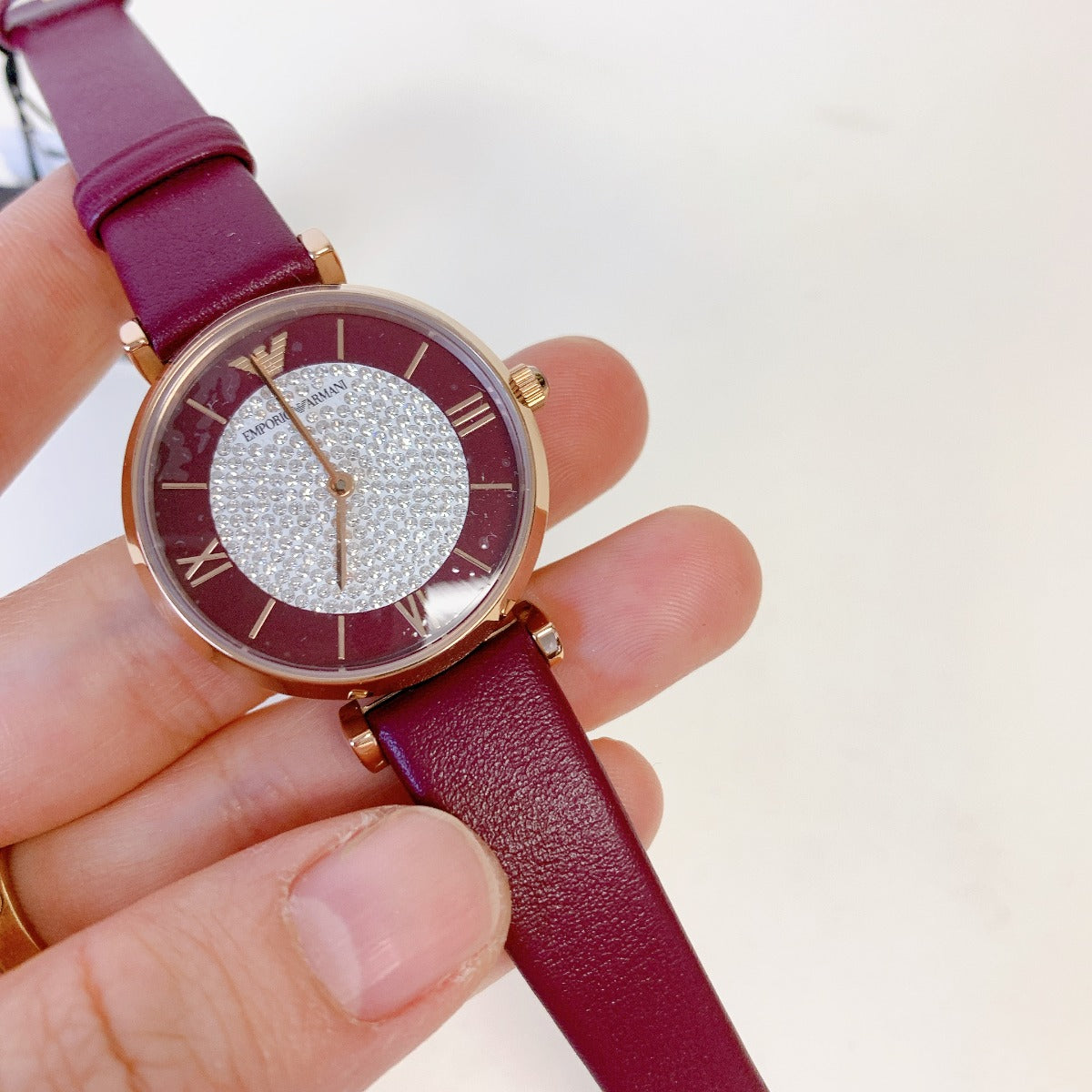 Emporio Armani  AR11487 Two-Hand Burgundy Leather Watch