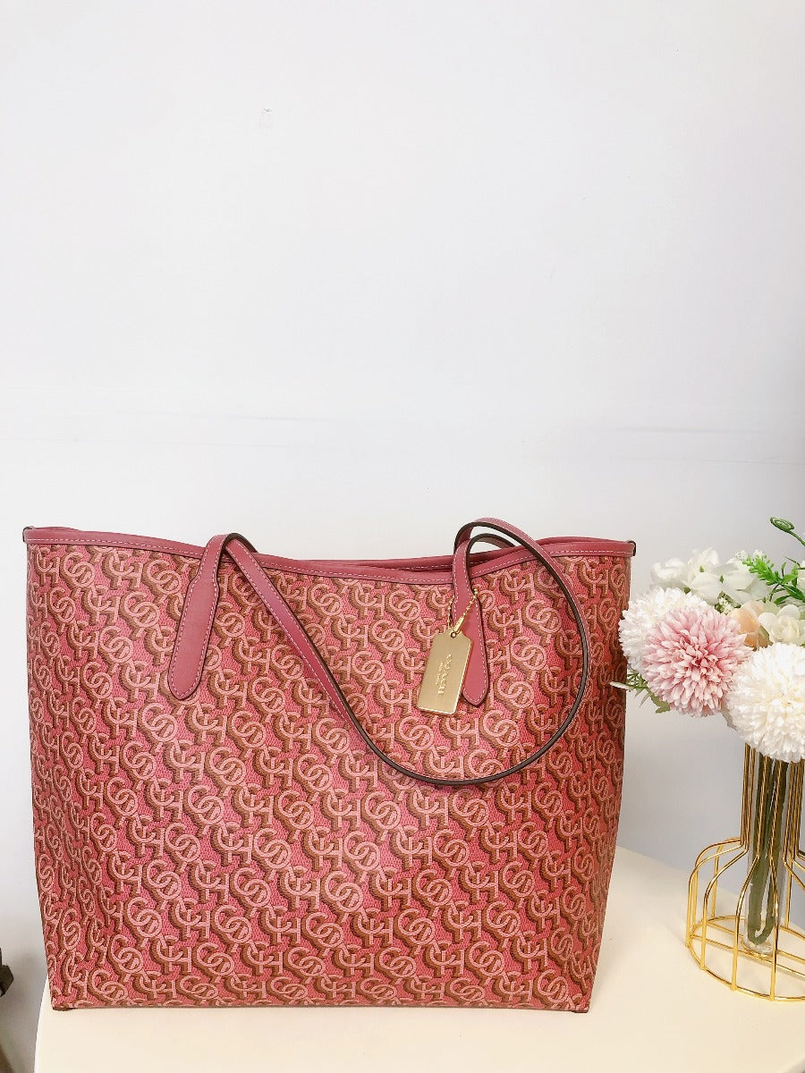 Coach CF342 City Tote With Coach Monogram Print IN Rouge