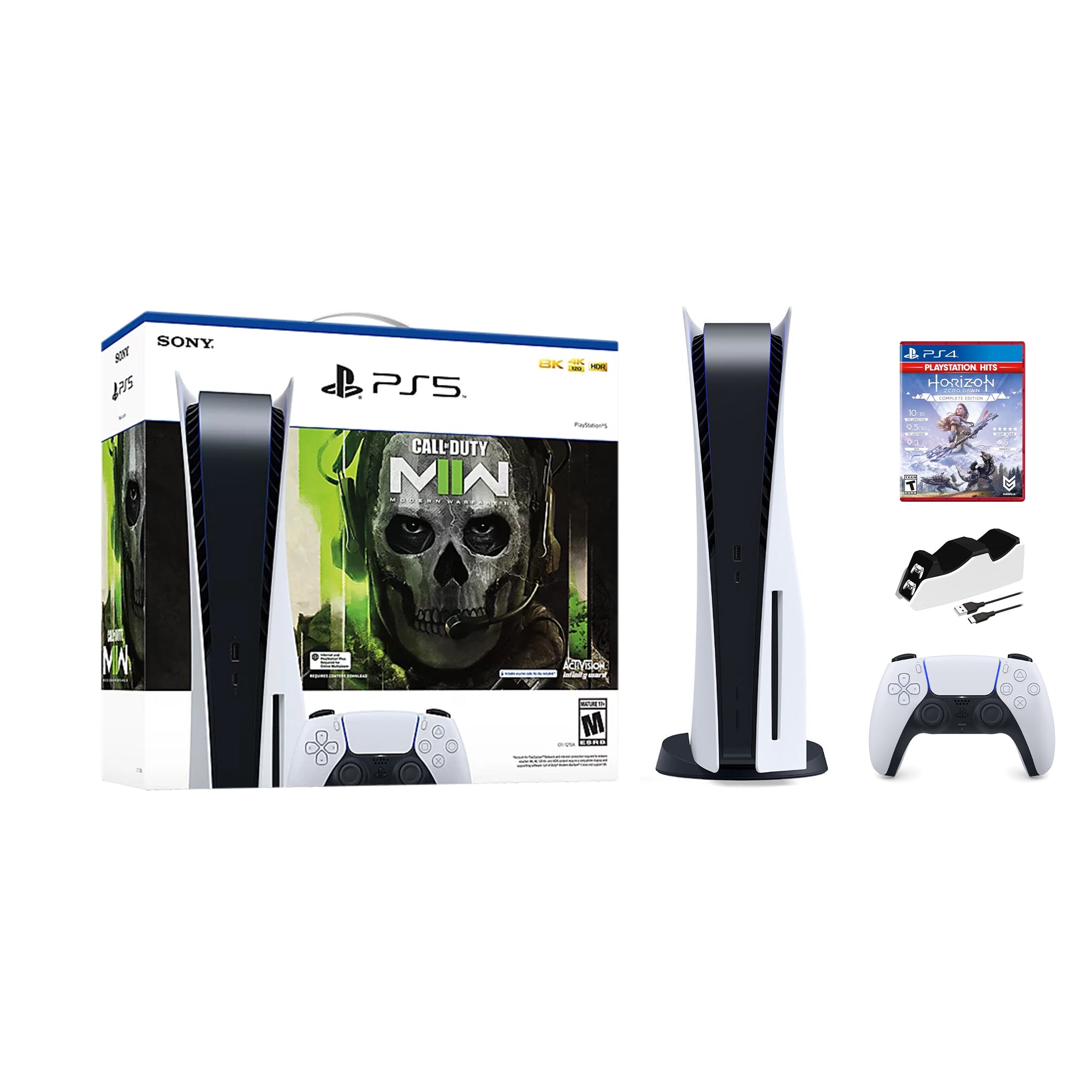 PlayStation 5 Disc Edition Call of Duty Modern Warfare II Bundle with Horizon Zero Dawn and Mytrix Controller Charger