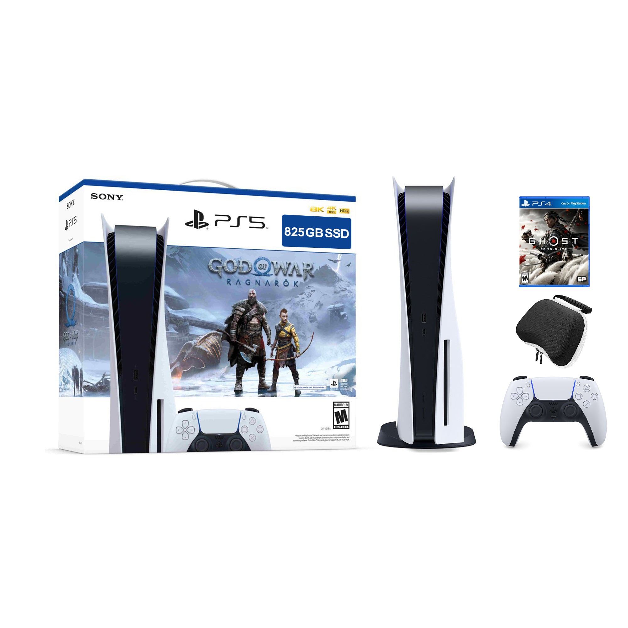 PlayStation 5 Disc Edition God of War Ragnarok Bundle with Ghost of Tsushima and Mytrix Controller Case