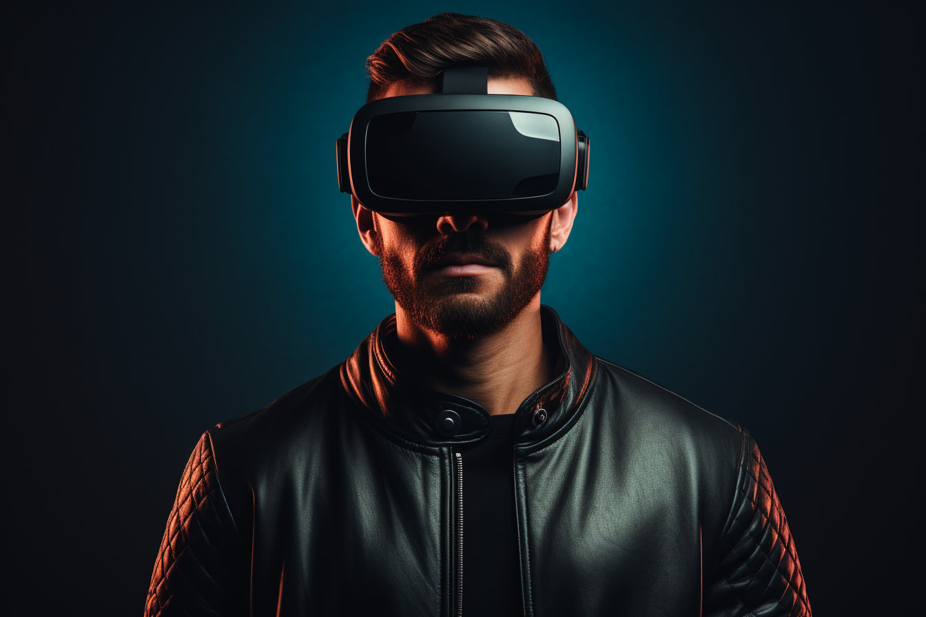 a handsome man wearing VR glasses