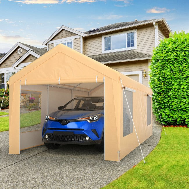 10 x 20 Feet Outdoor Heavy-Duty Steel Carport Canopy Portable Garage Shelter Party Tent Shed with Removable Sidewalls and Doors