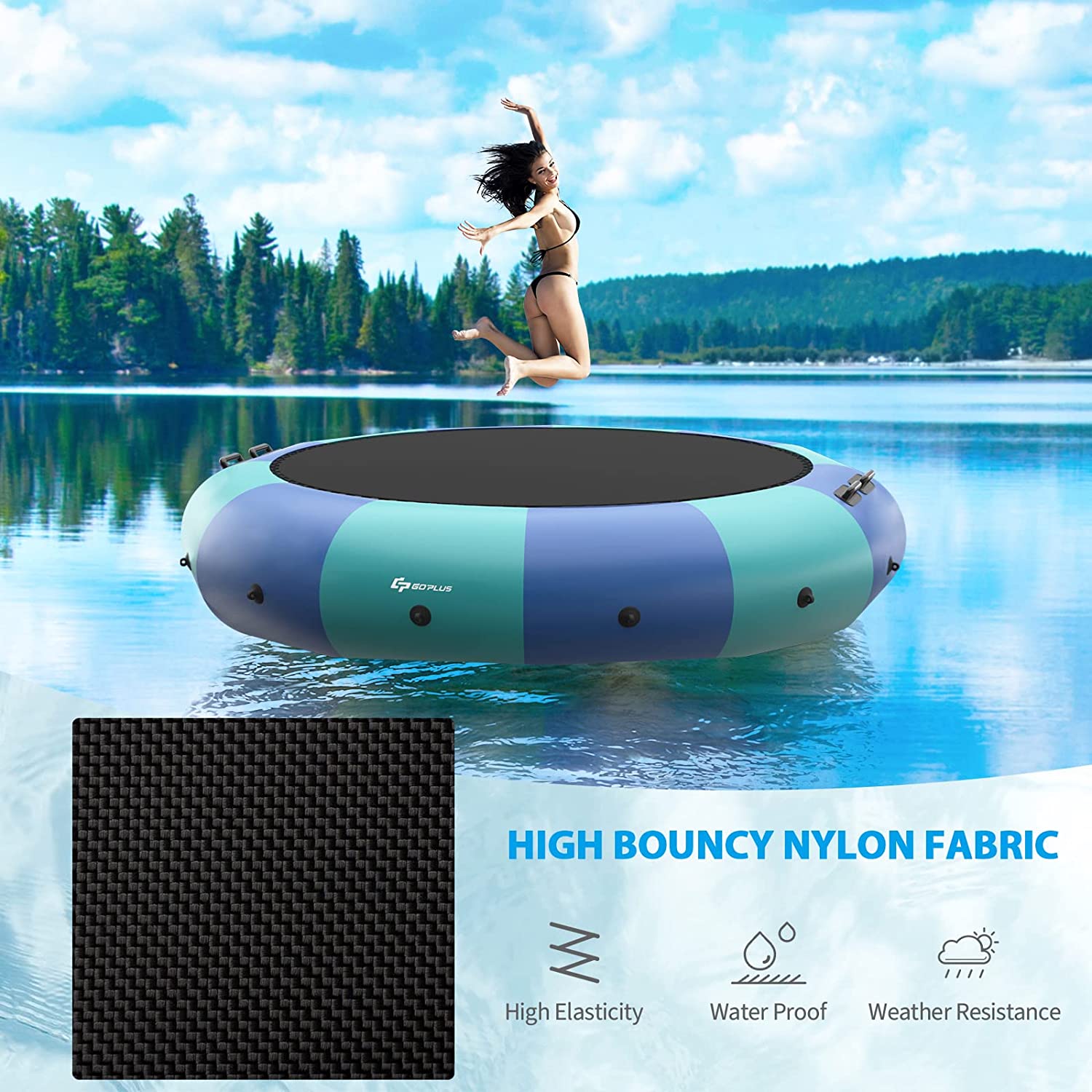 12 FT Inflatable Water Trampoline Recreational Water Bouncer with Electric Inflator