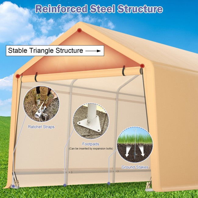 9x17 Ft Outdoor Heavy Duty Carport Canopy Portable Metal Garage Shelter with Roll-up Front Door