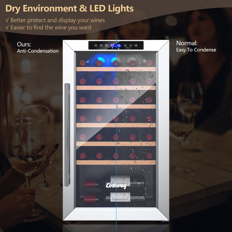 20 Inch Wine Cooler 33 Bottles Wine Refrigerator Built-In or Freestanding Mini Wine Fridge with Tempered Glass Door