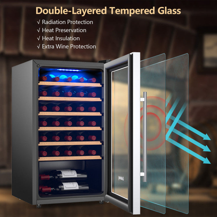 20 Inch Wine Cooler 33 Bottles Wine Refrigerator Built-In or Freestanding Mini Wine Fridge with Tempered Glass Door