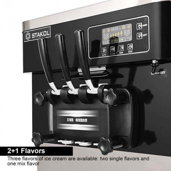 2200W Commercial 3 Flavor Soft Ice Cream Stainless Steel Machine With LED Display