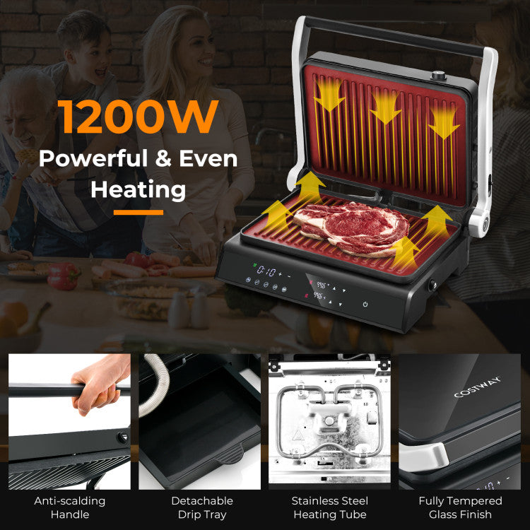 3-in-1 Panini Press Sandwich Maker Electric Indoor Grill with 5 Auto Modes and LED Display