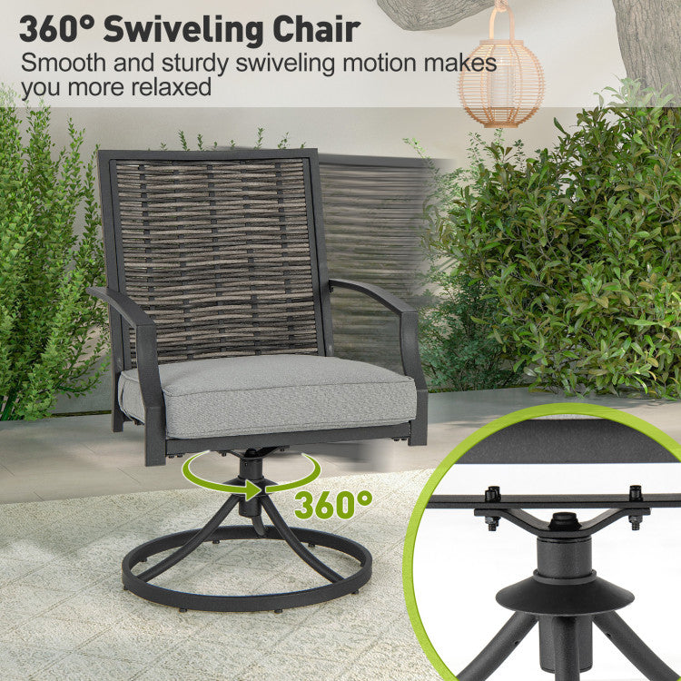 3 Piece Patio Swivel Dining Chairs Set PE Rattan Furniture Chair with Cushions and Coffee Table