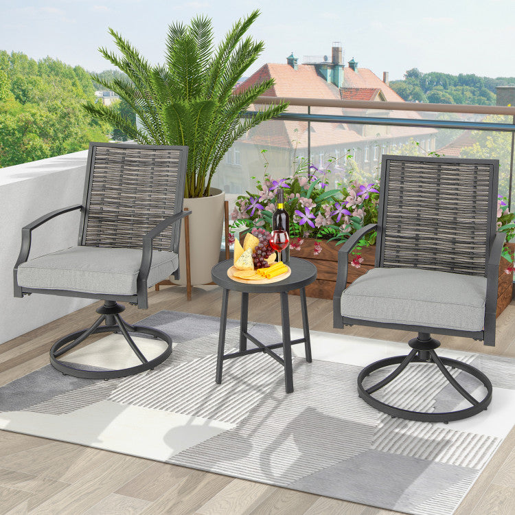 3 Piece Patio Swivel Dining Chairs Set PE Rattan Furniture Chair with Cushions and Coffee Table