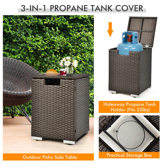 40000 BTU Outdoor 32 x 20 Inch Propane Rattan Fire Pit Table Set with Cover and Side Table Tank