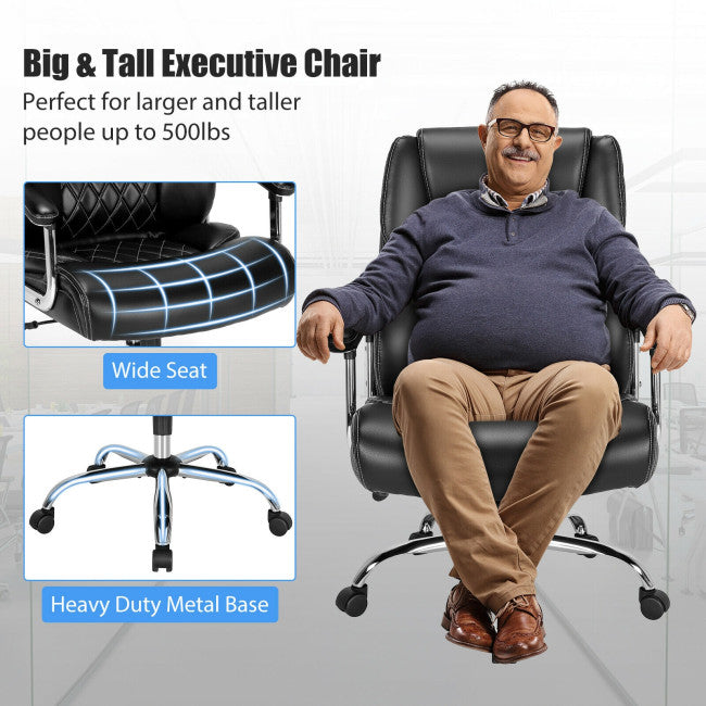 500LBS Big and Tall Leather Executive Office Chair Height Adjustable Swivel Computer Chair with Padded Armrest and Rocking Backrest