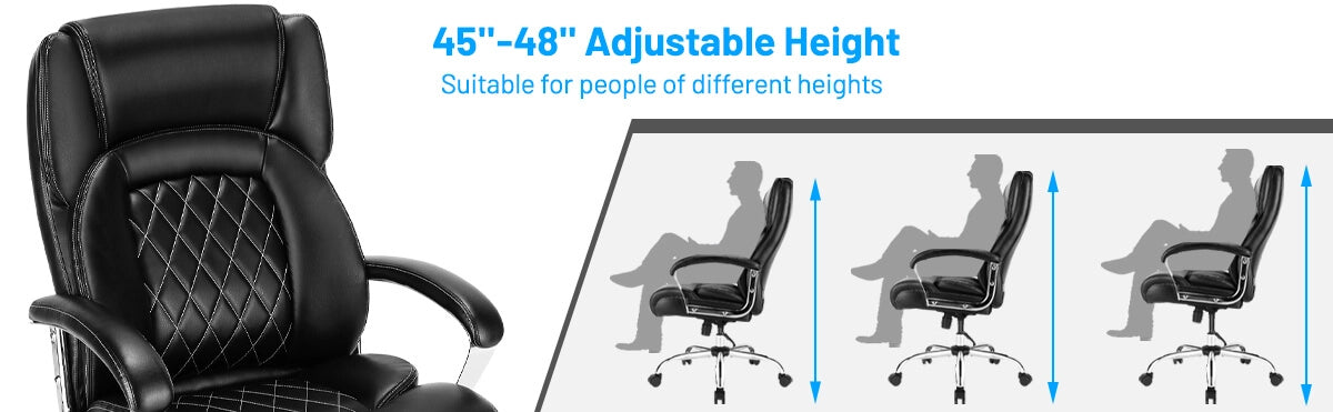 500LBS Big and Tall Leather Executive Office Chair Height Adjustable Swivel Computer Chair with Padded Armrest and Rocking Backrest