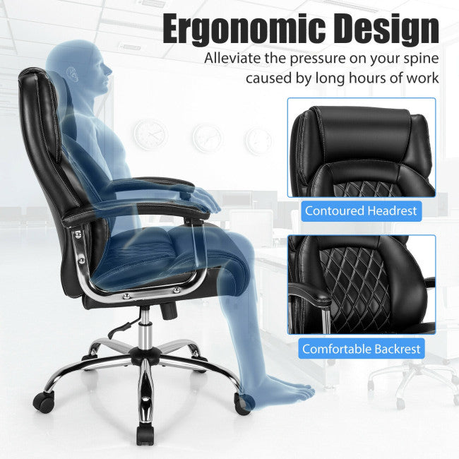 500LBS Big and Tall Leather Executive Office Chair Height Adjustable Swivel Computer Chair with Padded Armrest and Rocking Backrest
