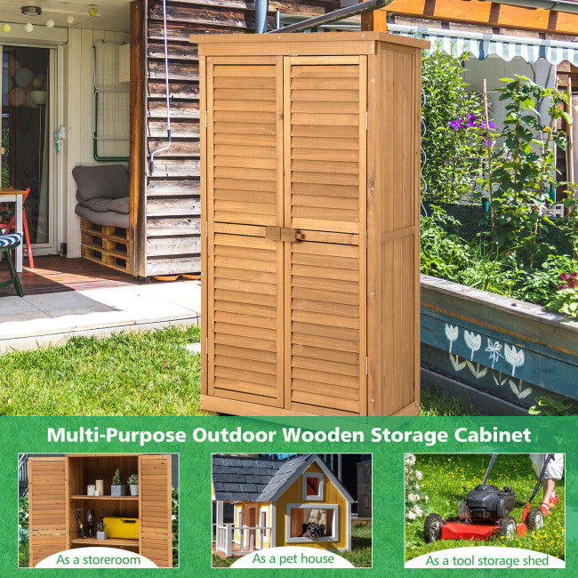 63" Outdoor Wooden Storage Cabinet Lockable Garden Tool Shed with Removable Shelves